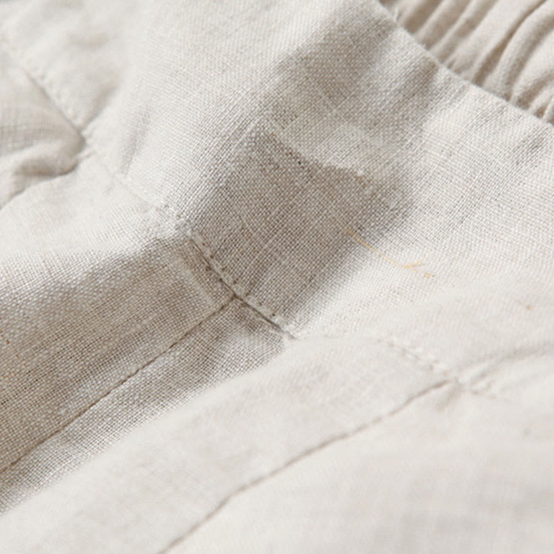 Van Dame Effen Kleur Katoen Linnen Hoge Taille Wijde Pijpen Broek Met Zakken
