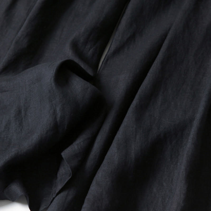 Van Dame Effen Kleur Katoen Linnen Hoge Taille Wijde Pijpen Broek Met Zakken