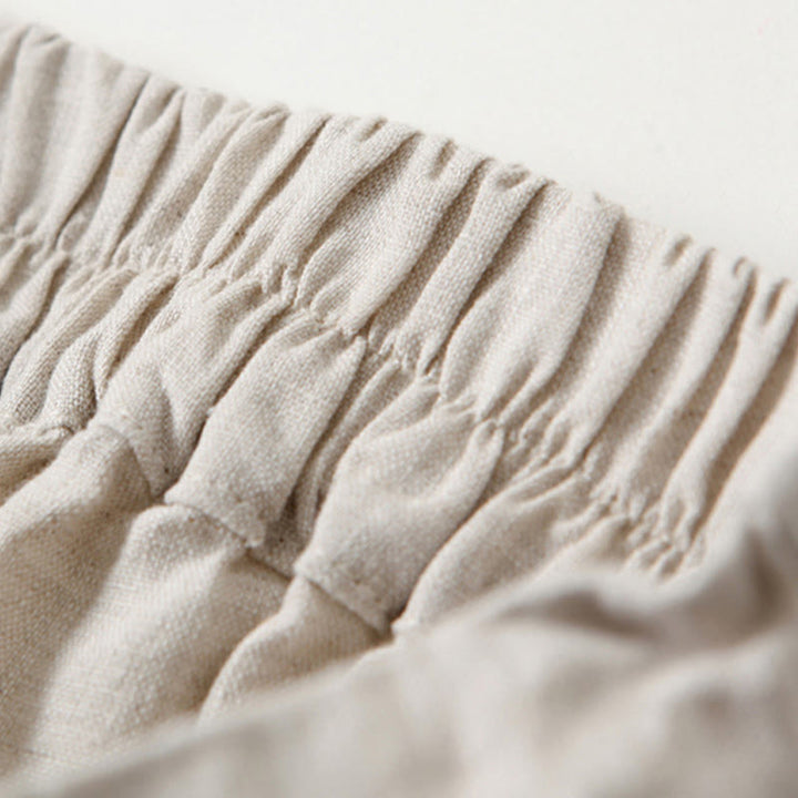 Van Dame Effen Kleur Katoen Linnen Hoge Taille Wijde Pijpen Broek Met Zakken