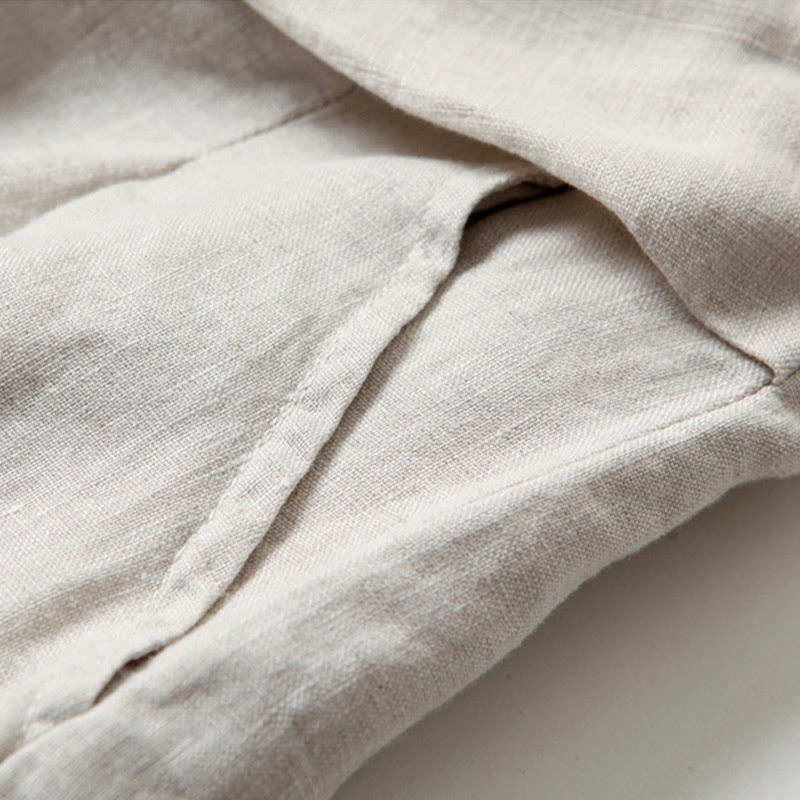 Van Dame Effen Kleur Katoen Linnen Hoge Taille Wijde Pijpen Broek Met Zakken