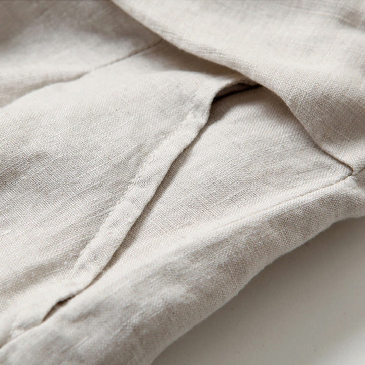 Van Dame Effen Kleur Katoen Linnen Hoge Taille Wijde Pijpen Broek Met Zakken