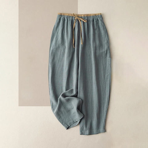 Van Dame Casual Effen Kleur Katoen Linnen Broek met Touwtjes voor Dames met Zakken