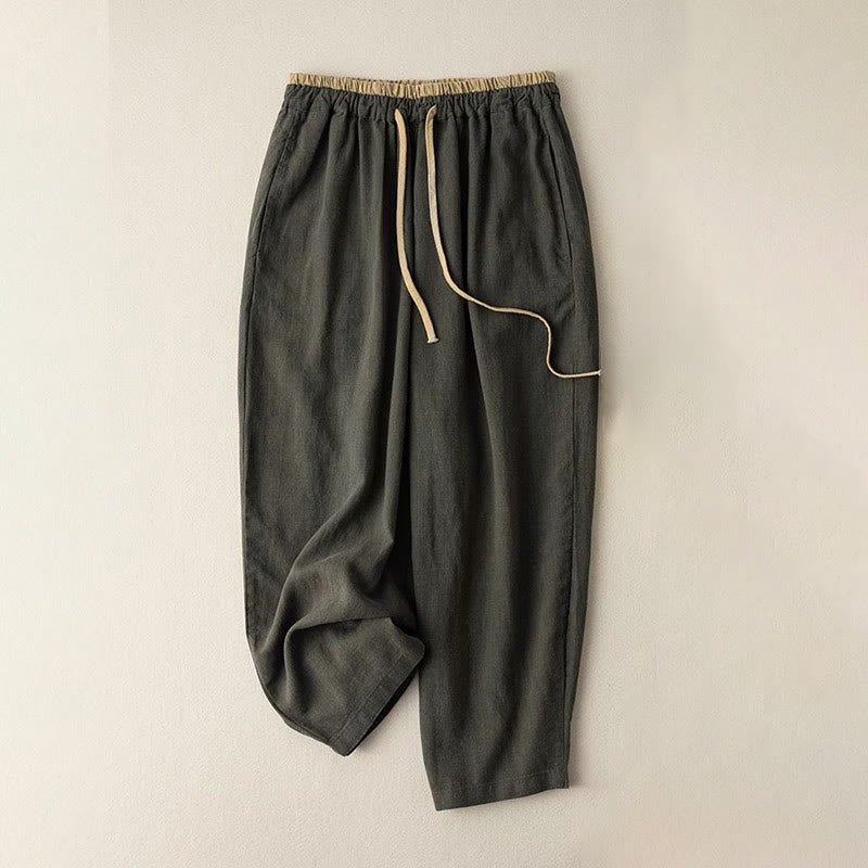 Van Dame Casual Effen Kleur Katoen Linnen Broek met Touwtjes voor Dames met Zakken