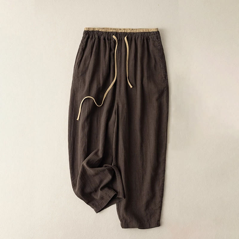 Van Dame Casual Effen Kleur Katoen Linnen Broek met Touwtjes voor Dames met Zakken