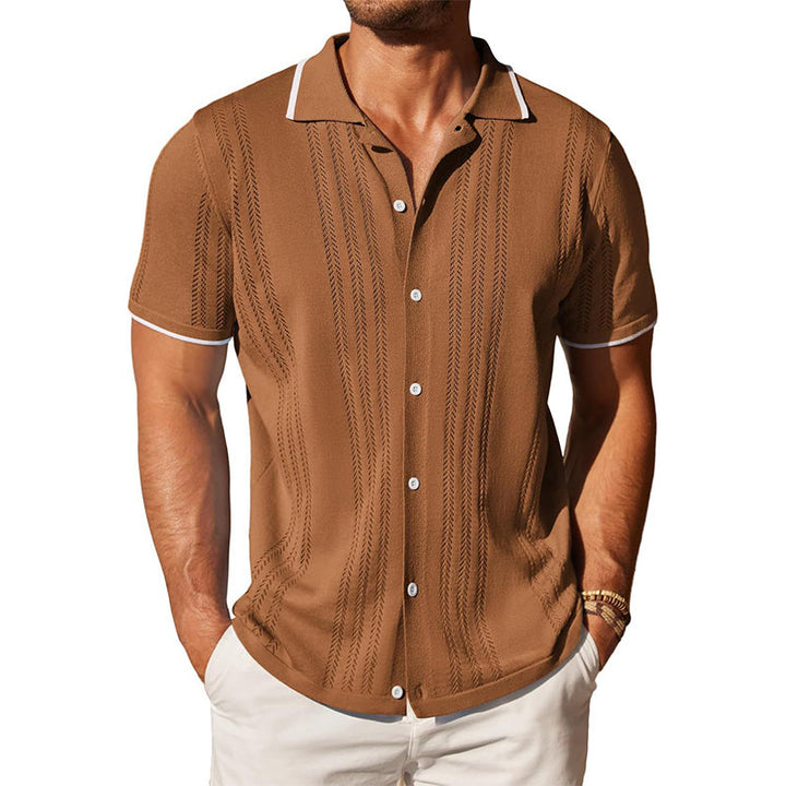 Heren Gebreide Effen Poloshirt met Korte Mouwen
