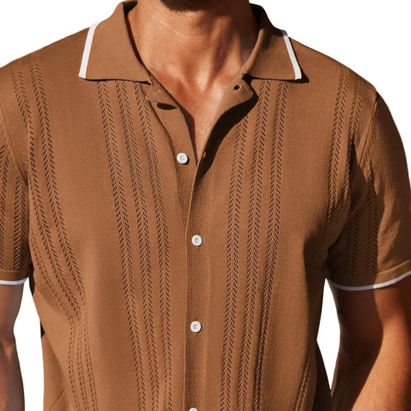 Heren Gebreide Effen Poloshirt met Korte Mouwen