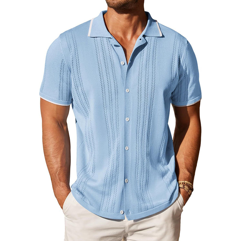 Heren Gebreide Effen Poloshirt met Korte Mouwen