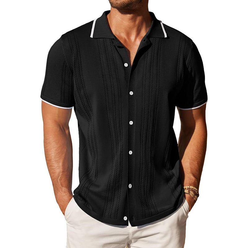 Heren Gebreide Effen Poloshirt met Korte Mouwen