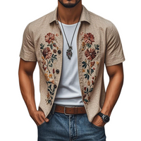 Heren Casual Linnen Geborduurde Revers Effen Shirt met Korte Mouwen