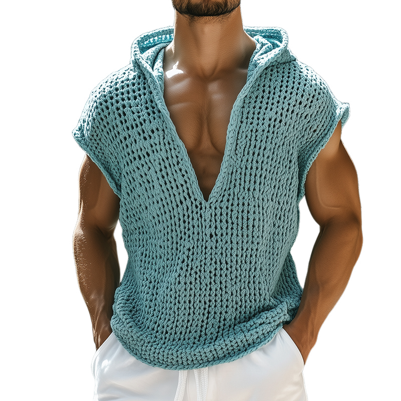 【24 uur verzending】 Heren Retro Casual Gebreide Hoodie Tanktop MTA0285D0TO