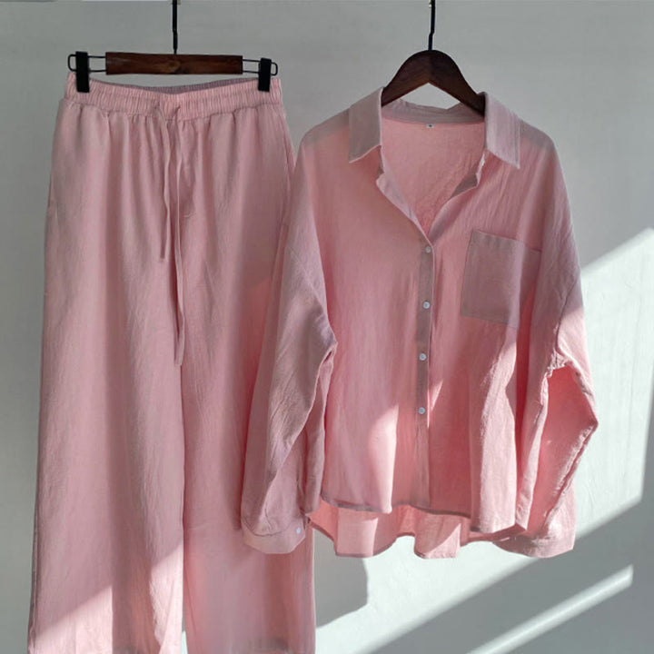 2Pcs Langsleeve Shirt Top Met Zakjes Trekkoord Broek Meditatie Katoenen Kleding Vrouwen Set