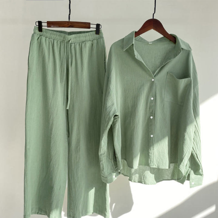 Van Dame 2Pcs Langsleeve Shirt Top Met Zakjes Trekkoord Broek Meditatie Katoen Kleding Dames Set