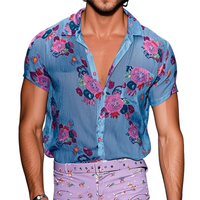 【24-uurs verzending】 Heren Retro Casual Mesh Gedrukt Bloemen Revers Korte Mouwen Shirt MTA1435D2TO