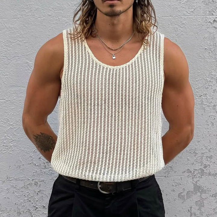 Heren Effen Kleur Ronde Hals Vakantie Gebreide Tanktops MTA2119D4X
