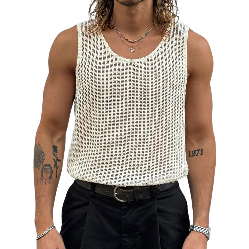 Heren Effen Kleur Ronde Hals Vakantie Gebreide Tanktops MTA2119D4X