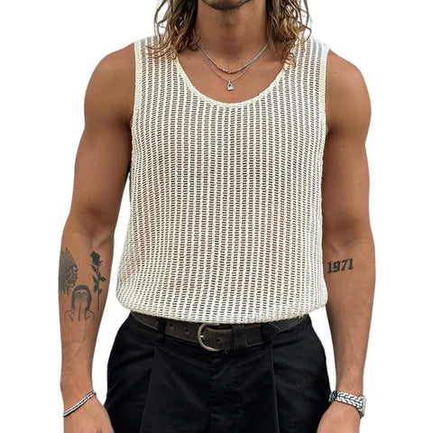 Heren Effen Kleur Ronde Hals Vakantie Gebreide Tanktops MTA2119D4X