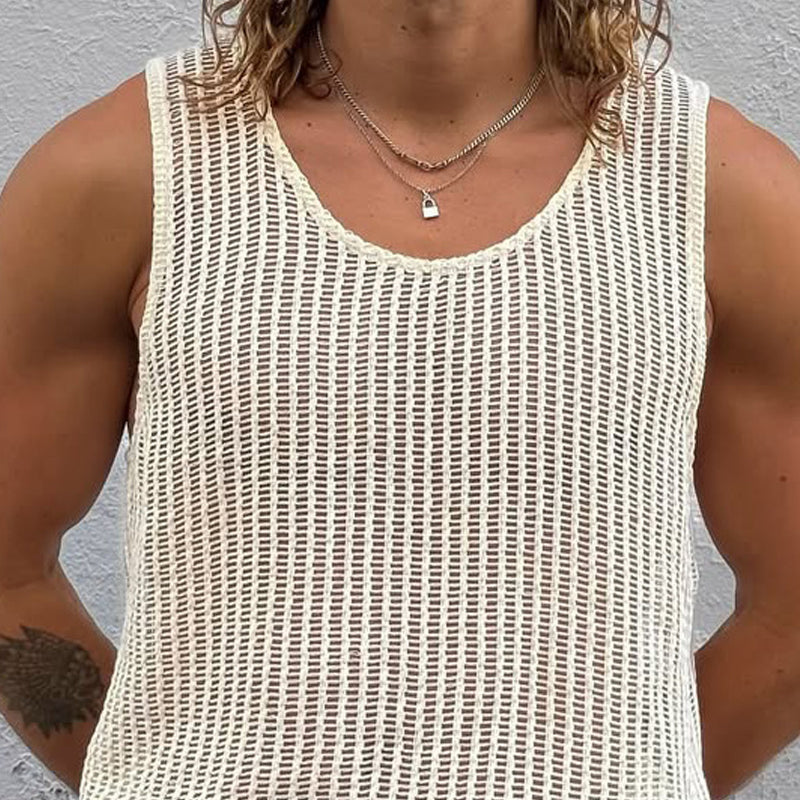 Heren Effen Kleur Ronde Hals Vakantie Gebreide Tanktops MTA2119D4X