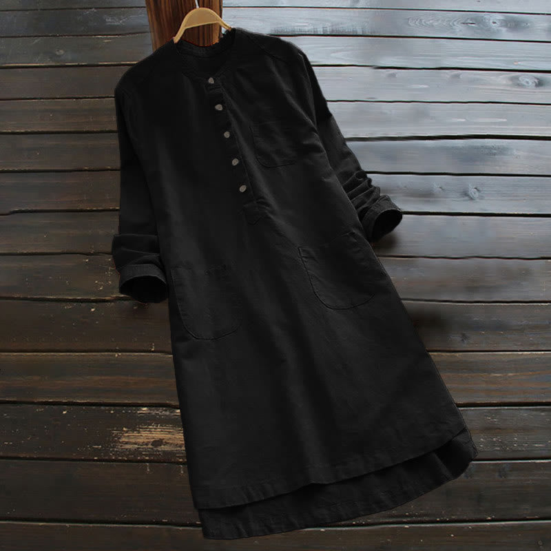 Van Dame Solid Knopen Lange Mouwen Dames Shirt Met Zakjes