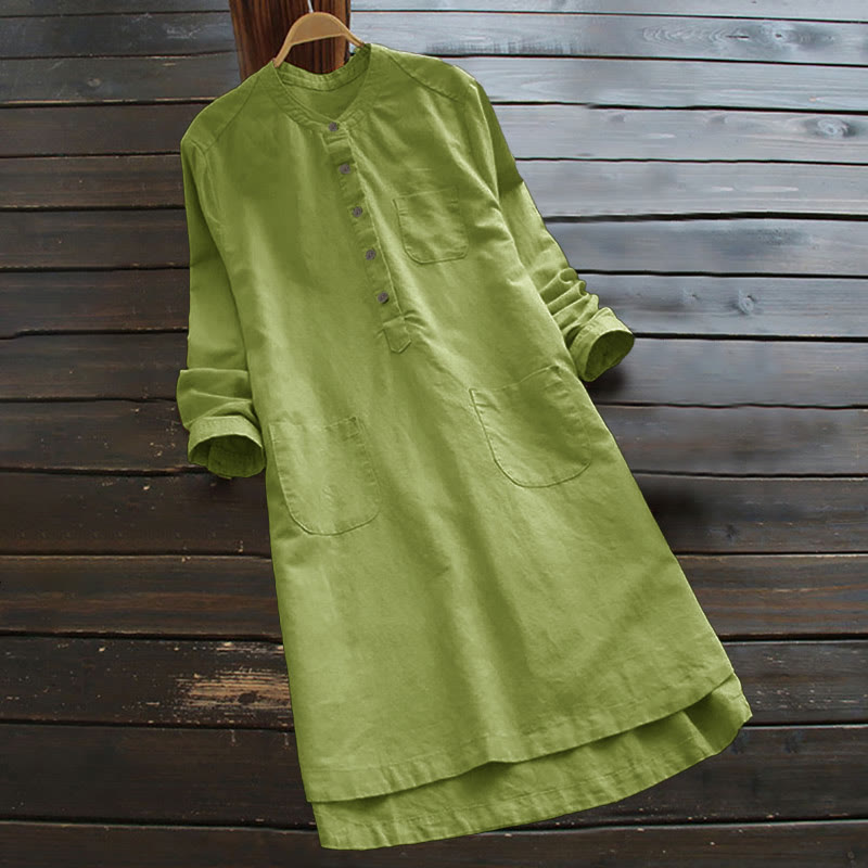 Van Dame Solid Knopen Lange Mouwen Dames Shirt Met Zakjes