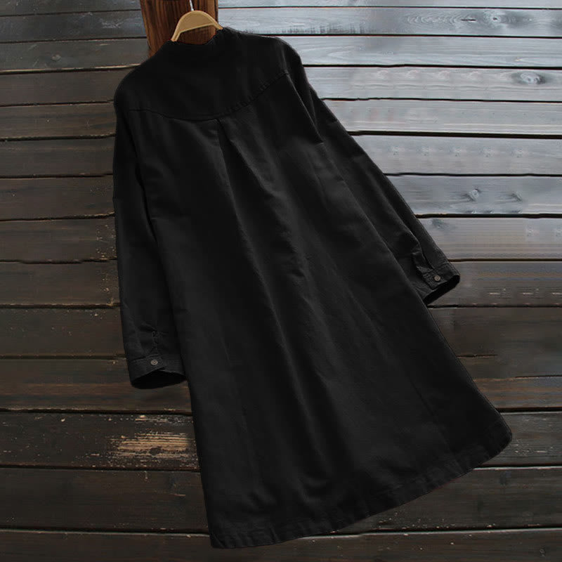 Van Dame Solid Knopen Lange Mouwen Dames Shirt Met Zakjes