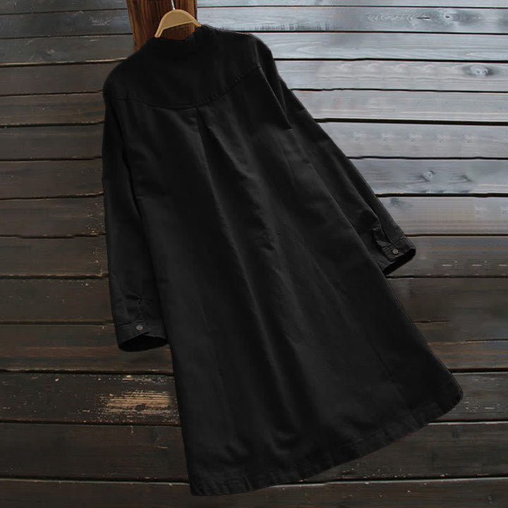 Van Dame Solid Knopen Lange Mouwen Dames Shirt Met Zakjes