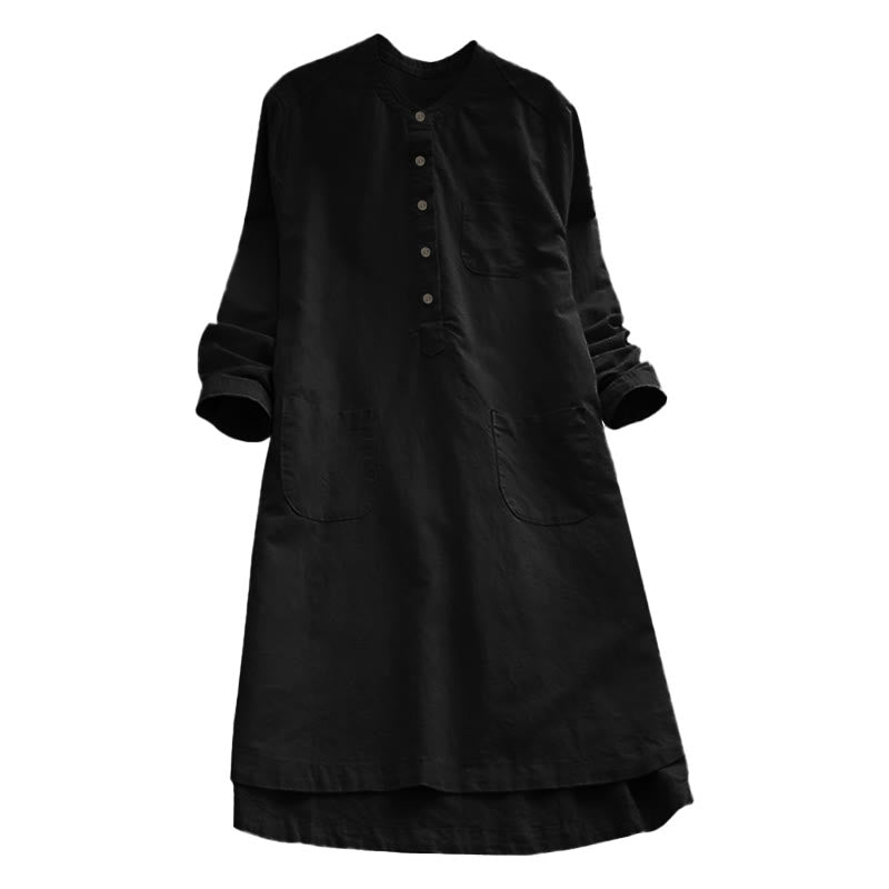 Van Dame Solid Knopen Lange Mouwen Dames Shirt Met Zakjes