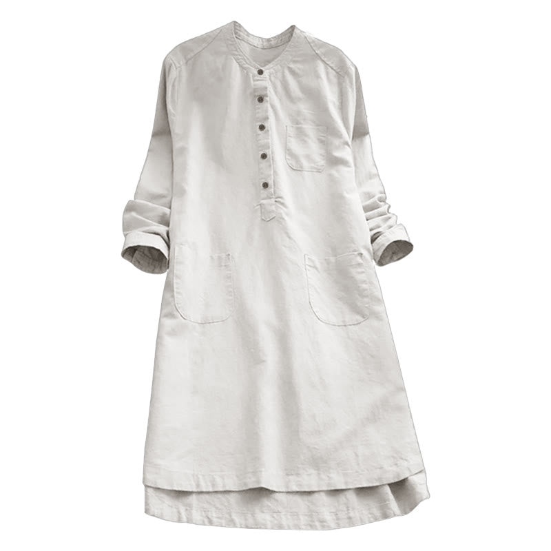 Van Dame Solid Knopen Lange Mouwen Dames Shirt Met Zakjes