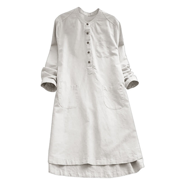 Van Dame Solid Knopen Lange Mouwen Dames Shirt Met Zakjes