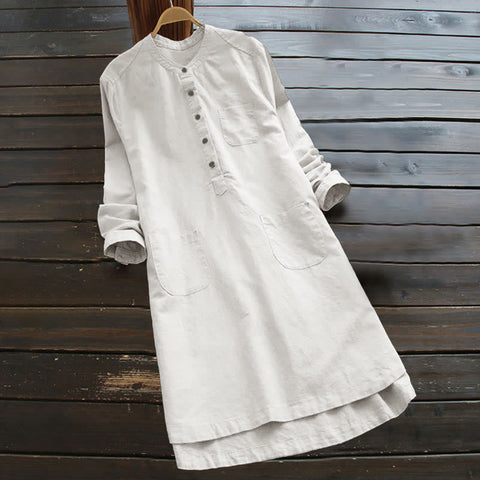 Van Dame Solid Knopen Lange Mouwen Dames Shirt Met Zakjes