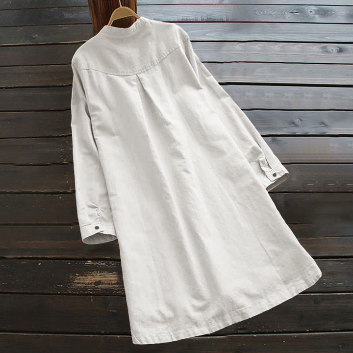 Van Dame Solid Knopen Lange Mouwen Dames Shirt Met Zakjes