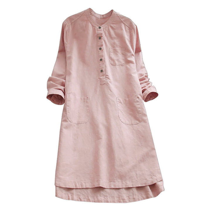 Van Dame Solid Knopen Lange Mouwen Dames Shirt Met Zakjes