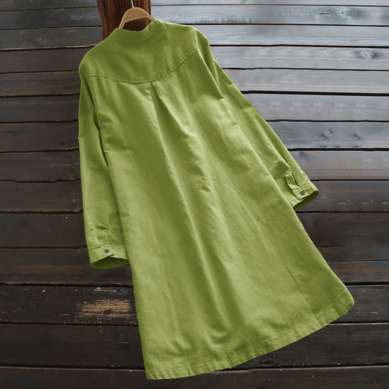 Van Dame Solid Knopen Lange Mouwen Dames Shirt Met Zakjes
