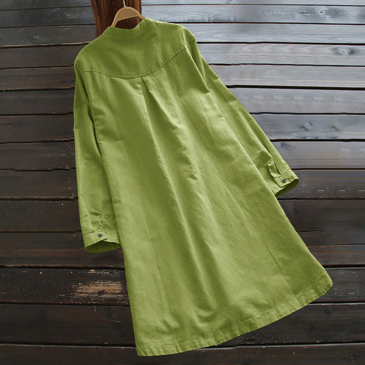 Van Dame Solid Knopen Lange Mouwen Dames Shirt Met Zakjes