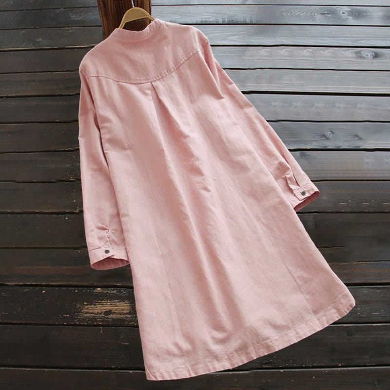 Van Dame Solid Knopen Lange Mouwen Dames Shirt Met Zakjes