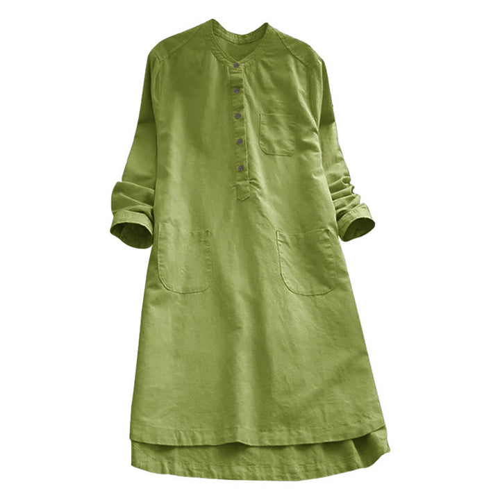 Van Dame Solid Knopen Lange Mouwen Dames Shirt Met Zakjes