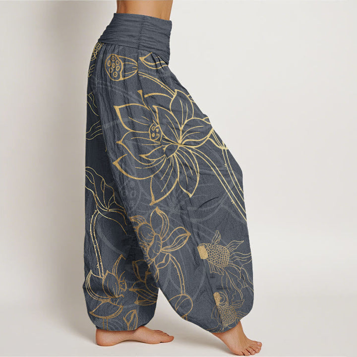 Pure Cotton Lotus Leaf Koi Fish Dames Elastische Taille Harem Broek