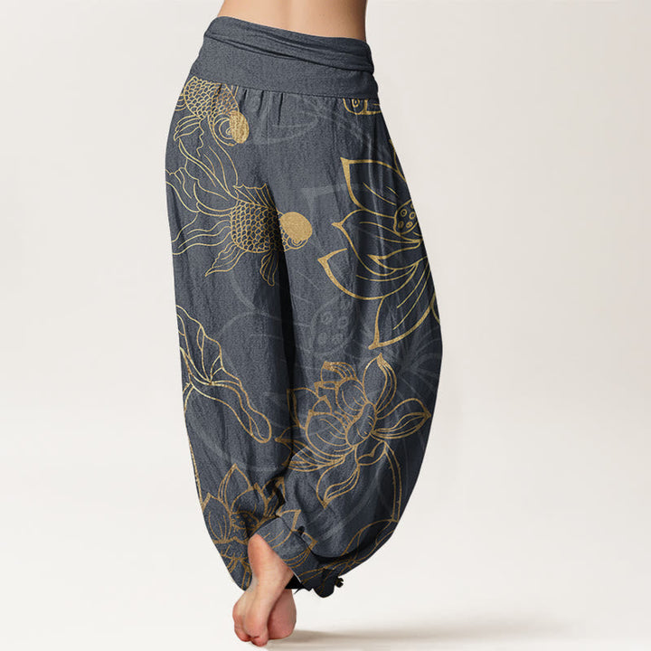 Van Dame Pure Cotton Lotus Leaf Koi Fish Dames Elastische Taille Harem Broek