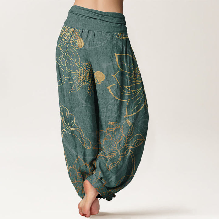 Pure Cotton Lotus Leaf Koi Fish Dames Elastische Taille Harem Broek