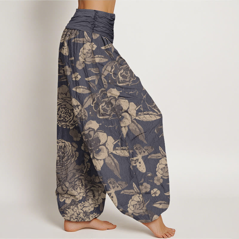 Van Dame Katoenen Casual Pioenbloemen Bladeren Dames Elastische Taille Harem Broek