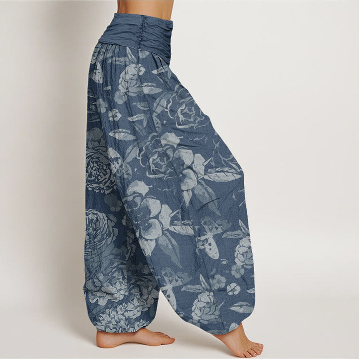 Van Dame Katoenen Casual Pioenbloemen Bladeren Dames Elastische Taille Harem Broek