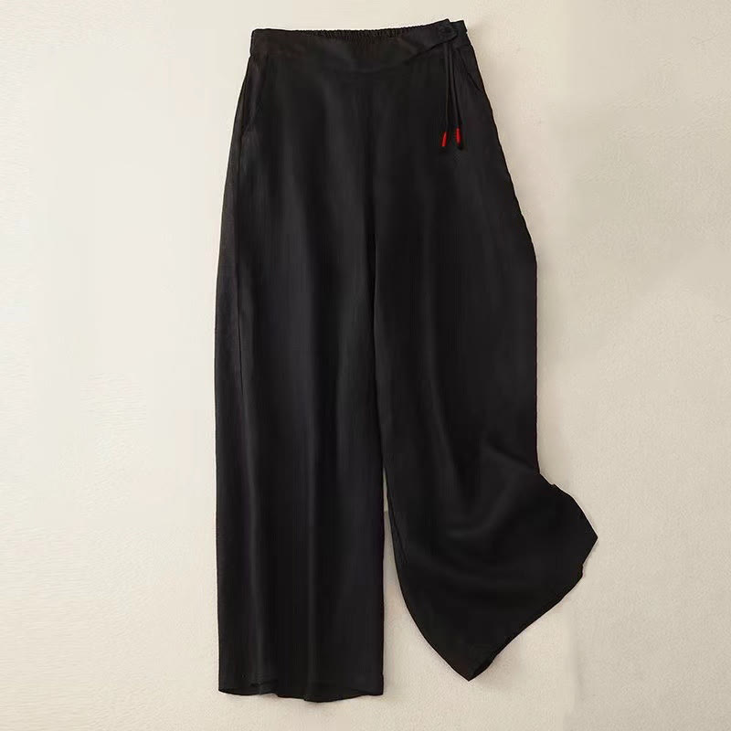 Van Dame Casual Effen Kleur Eén Knop Vrouwen Capri Wijde Pantalon Met Zakken