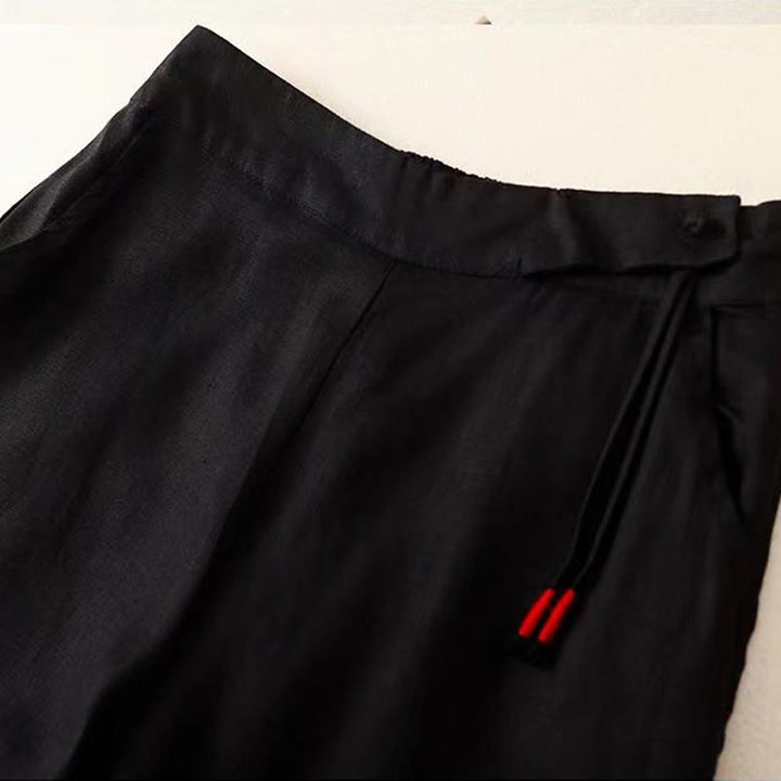 Van Dame Casual Effen Kleur Eén Knop Vrouwen Capri Wijde Pantalon Met Zakken