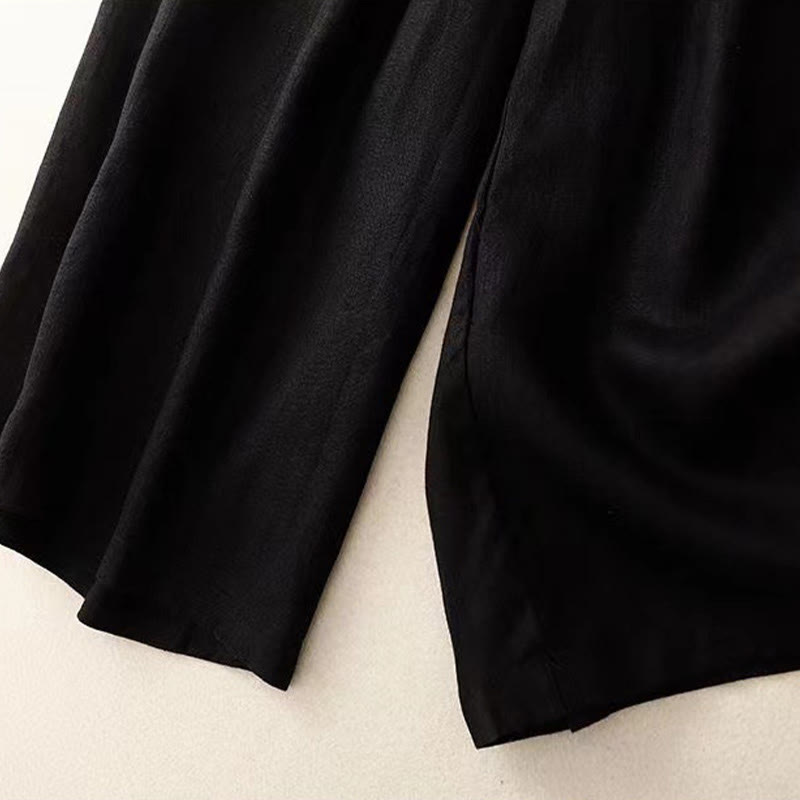 Van Dame Casual Effen Kleur Eén Knop Vrouwen Capri Wijde Pantalon Met Zakken