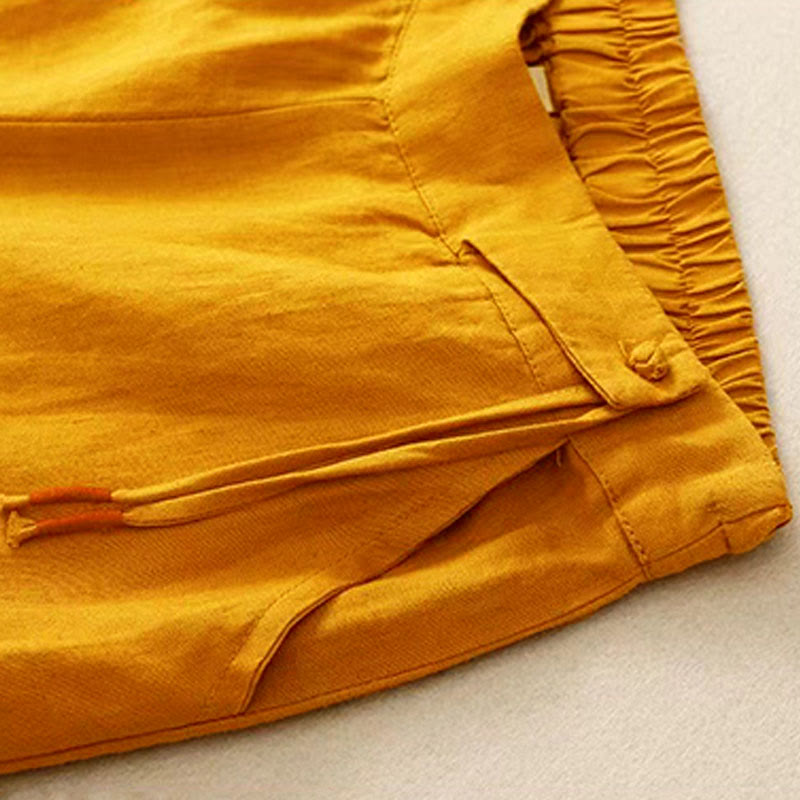 Van Dame Casual Effen Kleur Eén Knop Vrouwen Capri Wijde Pantalon Met Zakken