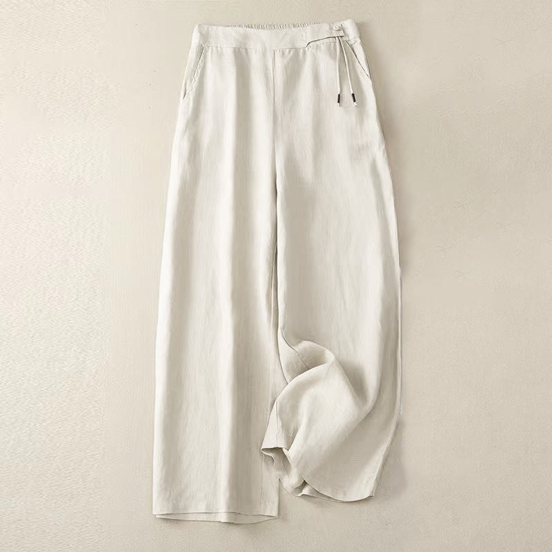 Van Dame Casual Effen Kleur Eén Knop Vrouwen Capri Wijde Pantalon Met Zakken