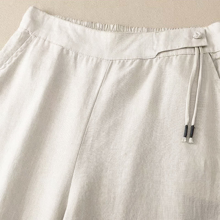 Van Dame Casual Effen Kleur Eén Knop Vrouwen Capri Wijde Pantalon Met Zakken