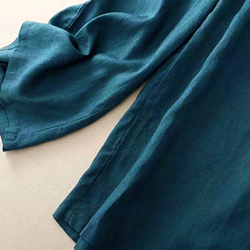 Van Dame Casual Effen Kleur Eén Knop Vrouwen Capri Wijde Pantalon Met Zakken