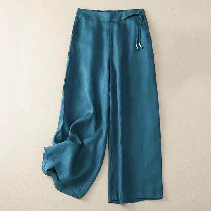 Van Dame Casual Effen Kleur Eén Knop Vrouwen Capri Wijde Pantalon Met Zakken