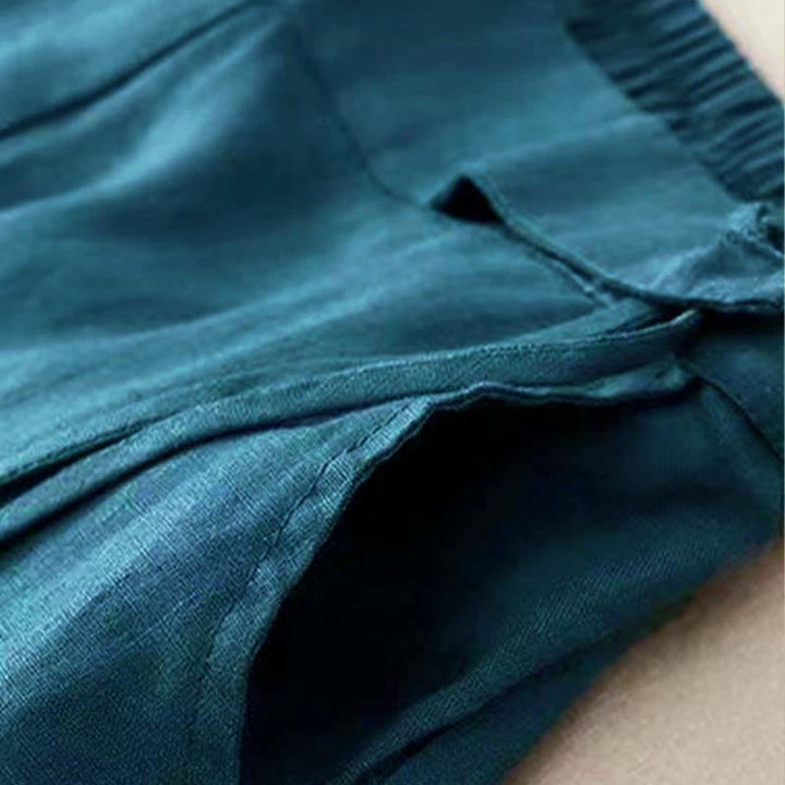 Van Dame Casual Effen Kleur Eén Knop Vrouwen Capri Wijde Pantalon Met Zakken