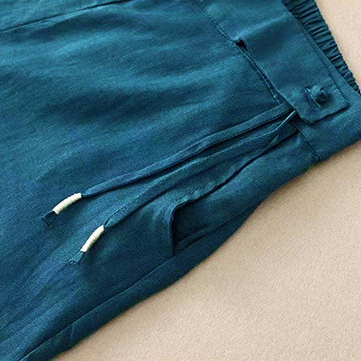 Van Dame Casual Effen Kleur Eén Knop Vrouwen Capri Wijde Pantalon Met Zakken